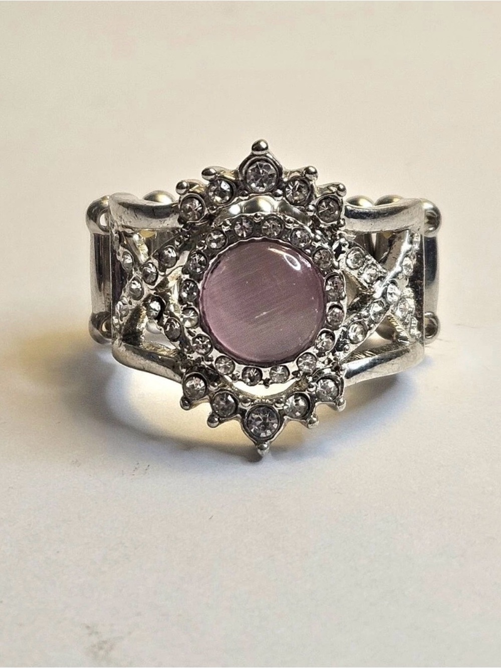 Silver-Tone Pink Stone Decorative Ring